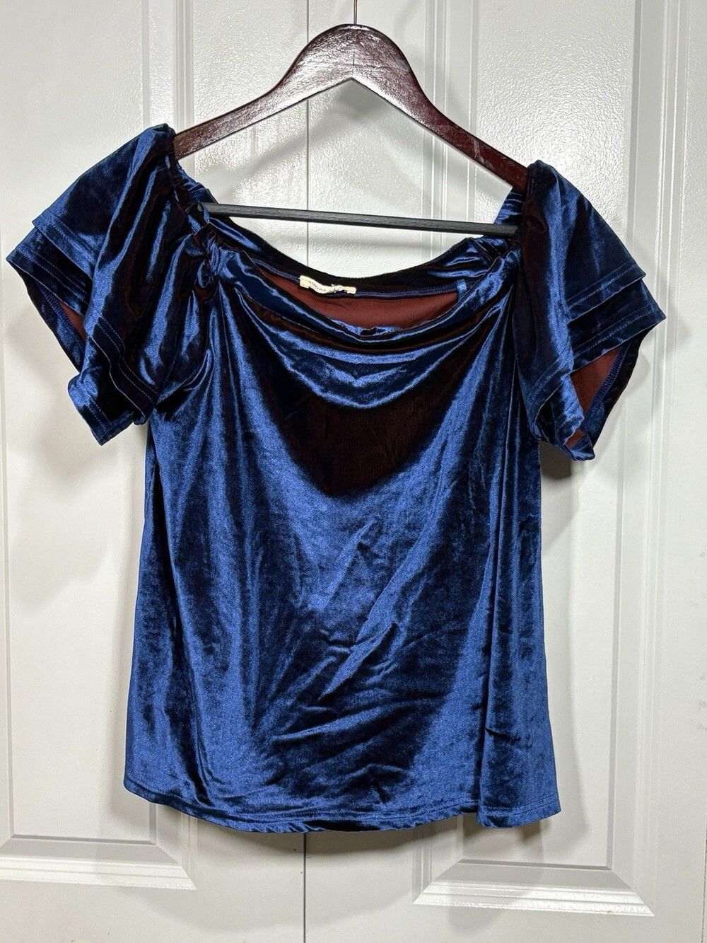 Sugar + Lips Velvet Top Women XS/S Blue Off Shoulder Party Whimsy Goth Y2K
